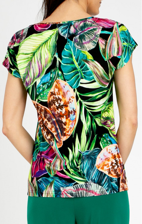 Blouse with vibrant floral motifs in Fuchsia, Turquoise, and Green