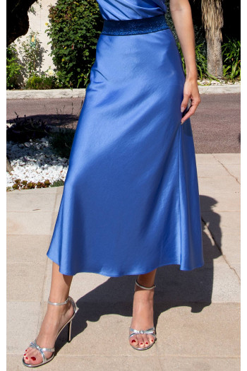 Elegant midi skirt in heavyweight satin in Riviera Color