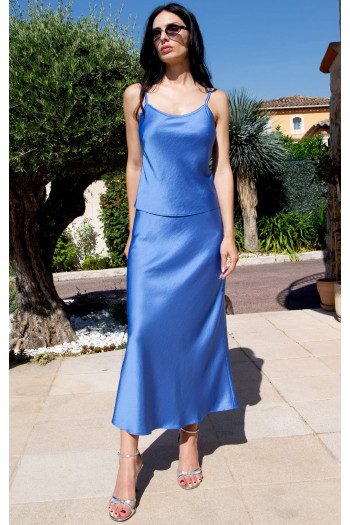Elegant midi skirt in heavyweight satin in Riviera Color [1]