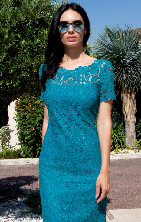 Formal lace dress in Seaport Blue Color