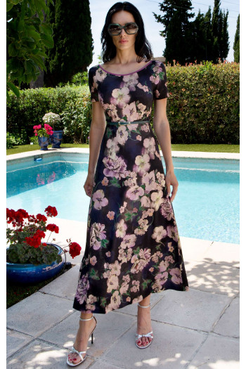 Romantic Vintage Blossom Midi Dress in Soft Knit Fabric