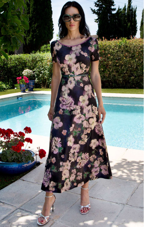 Romantic "Vintage Blossom" Midi Dress in Soft Knit Fabric