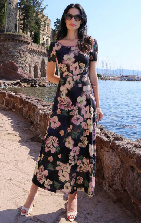 Romantic "Vintage Blossom" Midi Dress in Soft Knit Fabric