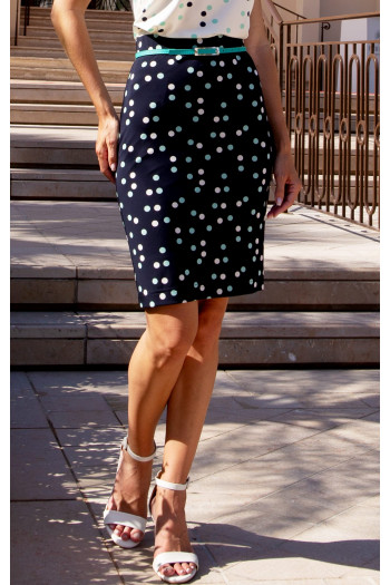 Elegant pencil skirt in luxurious jersey with Midnight Mint Dots Print