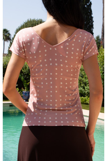 Stretch Jersey Blouse – Powder Pink Polka [1]