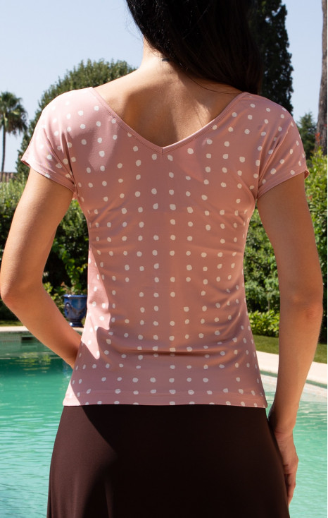 Stretch Jersey Blouse &ndash; Powder Pink Polka