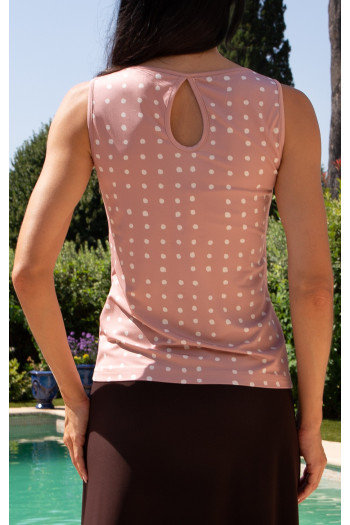 Sleeveless Jersey Blouse – Powder Pink Polka [1]