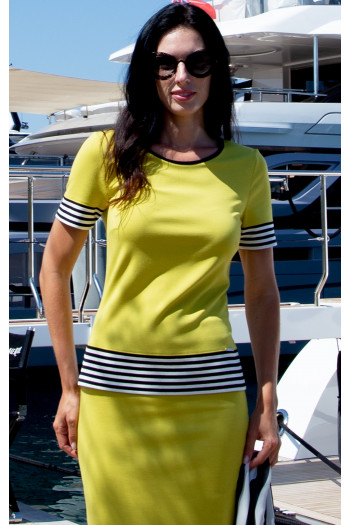Blouse in structured knit fabric with Lime & Stripes Print