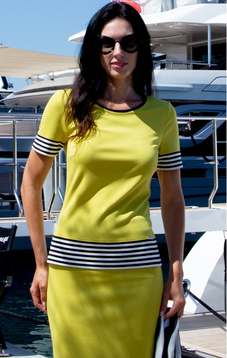 Blouse in structured knit fabric with Lime & Stripes Print