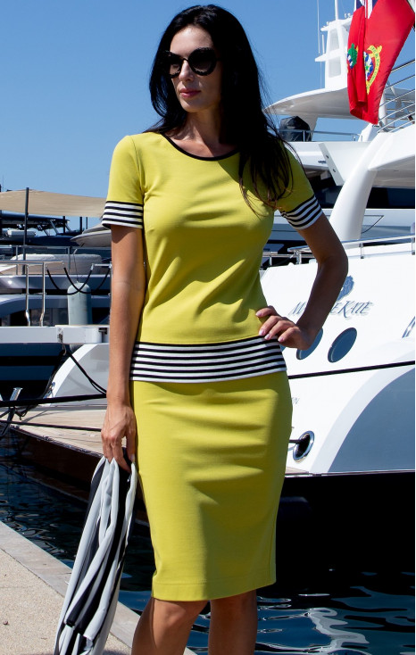 Blouse in structured knit fabric with Lime & Stripes Print