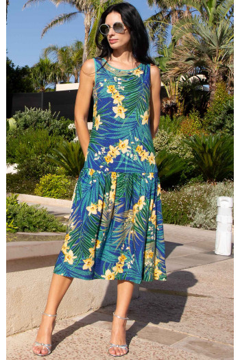 Tropical Breeze Exotic Midi Dress with Drop Waist [1]