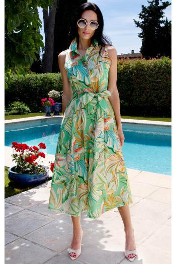 Flared cotton dress with Mint Garden Dream Print [1]