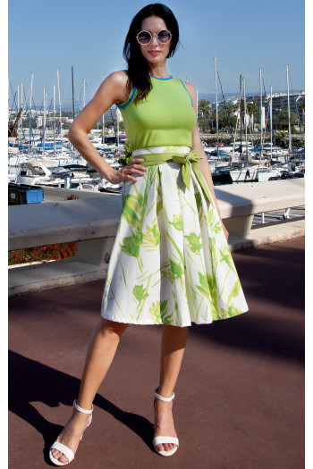 Flared cotton skirt Lime Garden with elegant pleats [1]