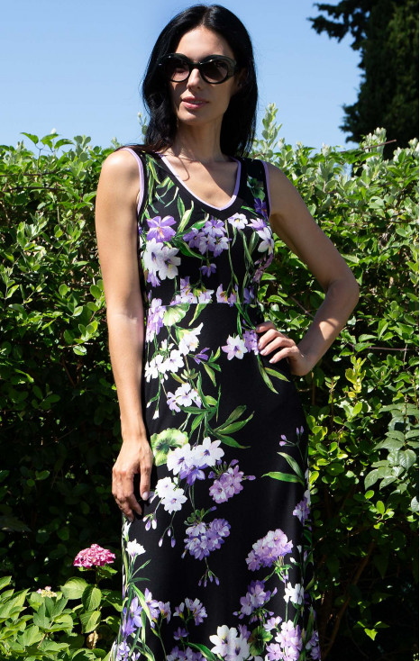Floral Jersey Midi Dress – Black Violet Flowers