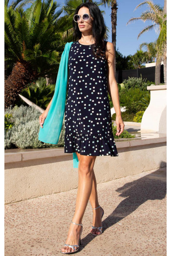 Playful Short Dress in Luxurious Jersey – Midnight Mint Dots