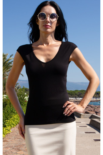 Fitted Stretch Jersey Top – Black