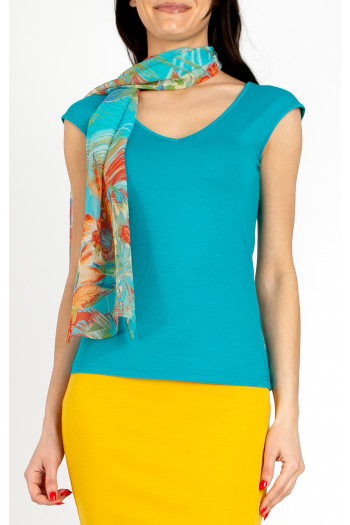 Fitted V-Neck Top – Caribbean Sea