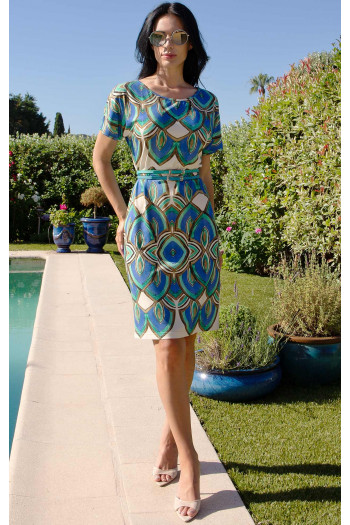 Artistic Blue Mandala Dress in Stretch Jersey