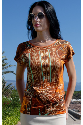 Relaxed Viscose Top – Terracotta Ethno Vibe