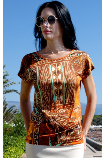 Relaxed Viscose Top – Terracotta Ethno Vibe