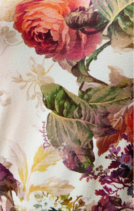 Elegant Straight Dress Floral Symphony in Ecru