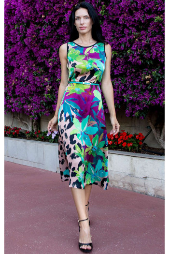 Elegant Satin Viscose Dress – Floral Safari [1]