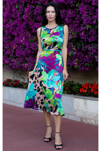 Elegant Satin Viscose Dress – Floral Safari