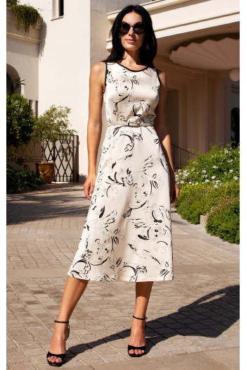 Elegant Satin Viscose Midi Dress – Satin Cream Blossom