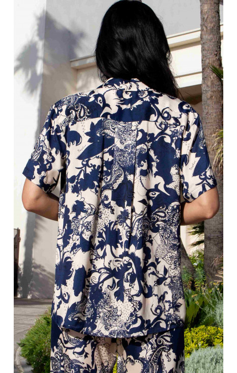 Mediterranean Night Satin Summer Shirt in Luxurious Viscose. [1]