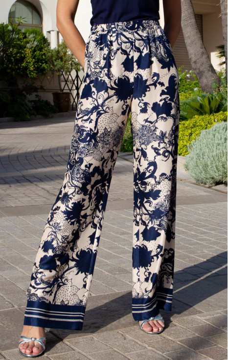 Luxury Satin Viscose Trousers – Mediterranean Night