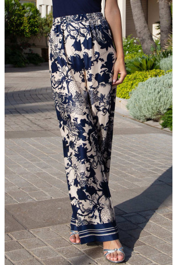 Luxury Satin Viscose Trousers – Mediterranean Night