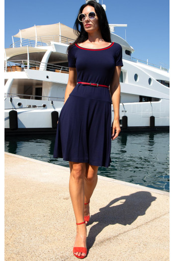 Lightweight Jersey Dress – Navy Crimson Red