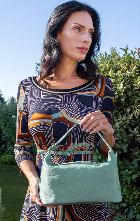 Elegant Granite Green Genuine Leather Handbag
