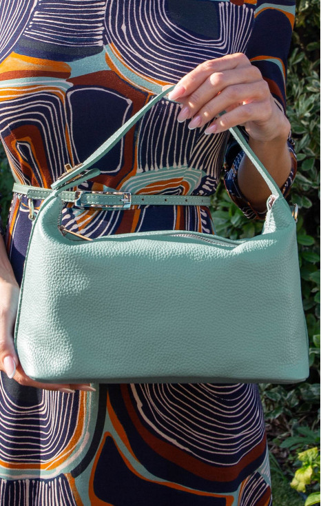 Elegant Granite Green Genuine Leather Handbag