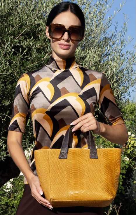 Leather Handbag &ndash; Mustard Dragon
