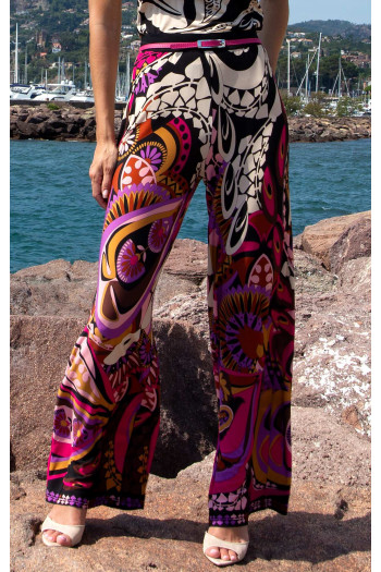 Wide-Leg Jersey Trousers – Pink Berry Paisley