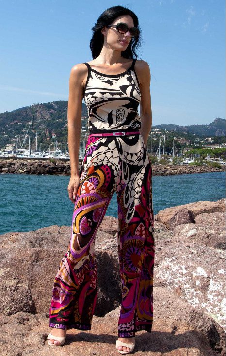 Wide-Leg Jersey Trousers – Pink Berry Paisley