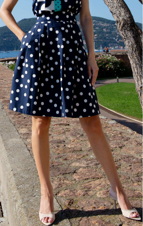 Flared Cotton Skirt &ndash; Navy Polka Dots