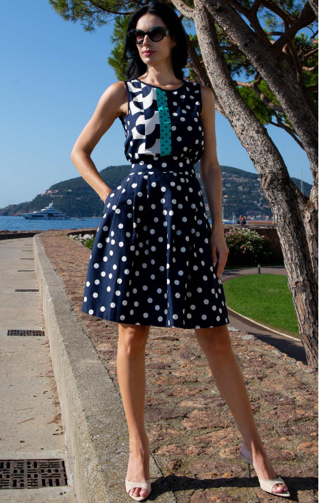 Flared Cotton Skirt &ndash; Navy Polka Dots