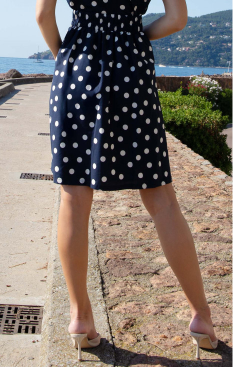 Flared Cotton Skirt – Navy Polka Dots [1]