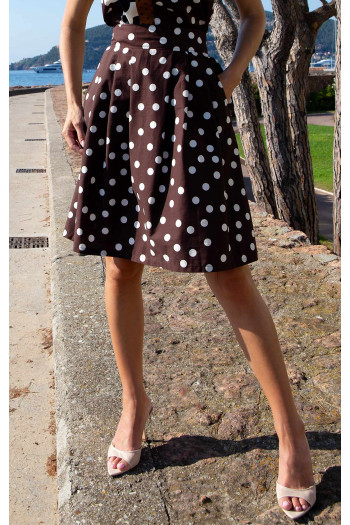 Flared Cotton Skirt – Chocolate Polka Dots