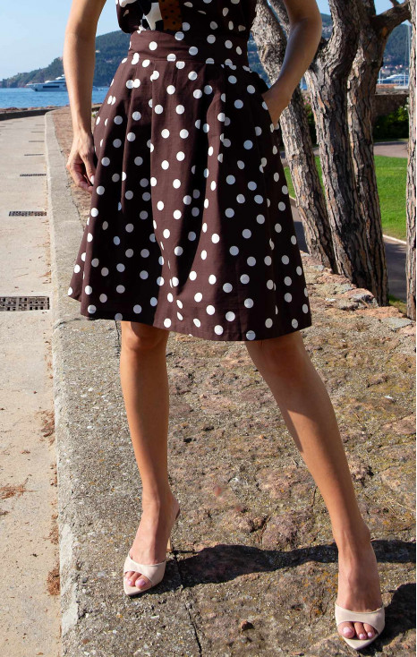 Flared Cotton Skirt &ndash; Chocolate Polka Dots