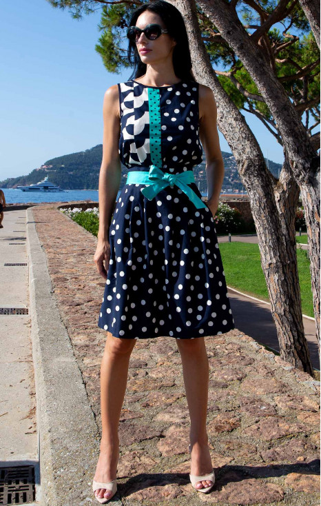 Cotton Sleeveless Top &ndash; Navy & Graphic Polka