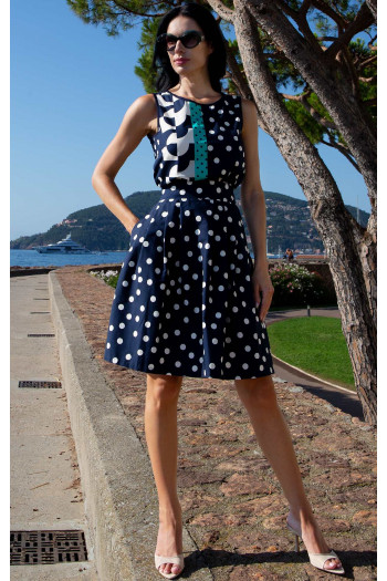 Cotton Sleeveless Top – Navy & Graphic Polka [1]