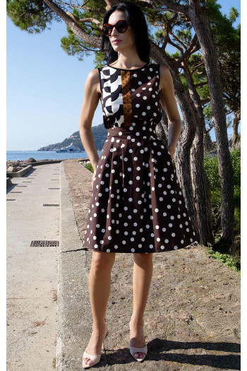 Cotton Sleeveless Top – Chocolate & Graphic Polka [1]