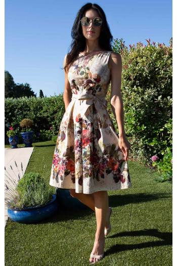 Cotton Fit-and-Flare Dress – Floral Symphony