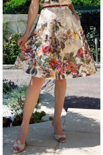 Flared Cotton Skirt – Floral Symphony