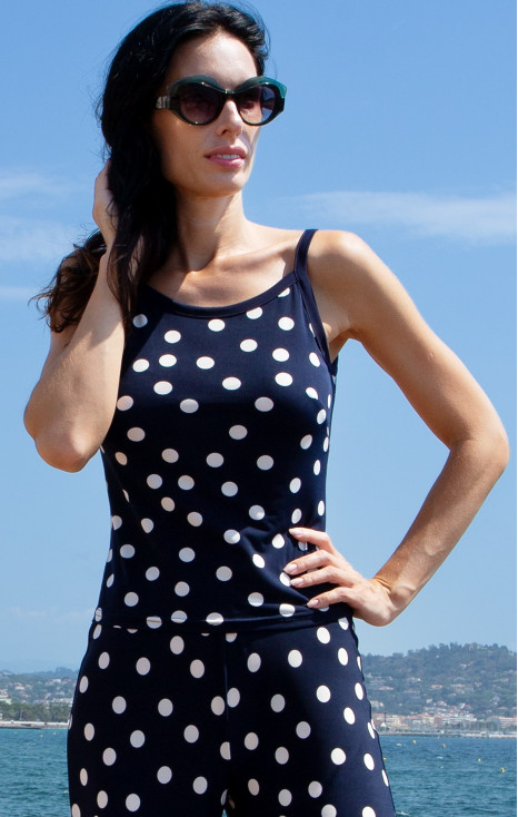 Stretch Jersey Camisole &ndash; Navy & Graphic Polka