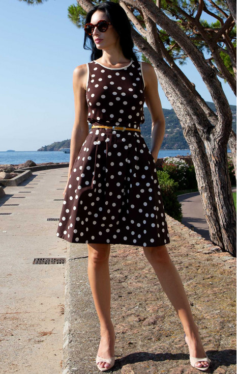 Stretch Jersey Sleeveless Top – Chocolate & Graphic Polka