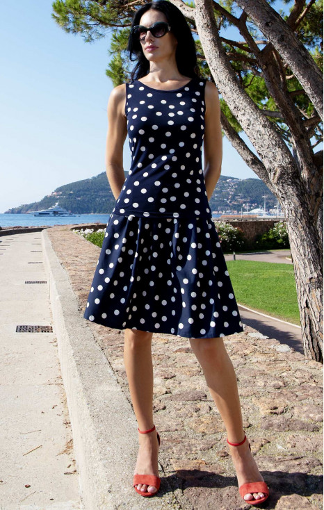 Stretch Jersey Sleeveless Top &ndash; Navy & Graphic Polka